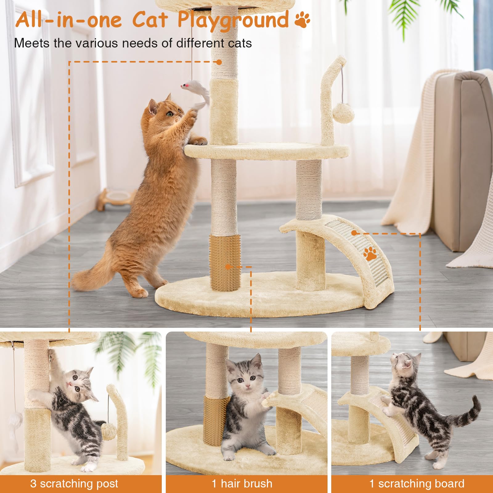 Goozii Large Cat Tree Tower with Scratching Post, Modern Kitten Bed