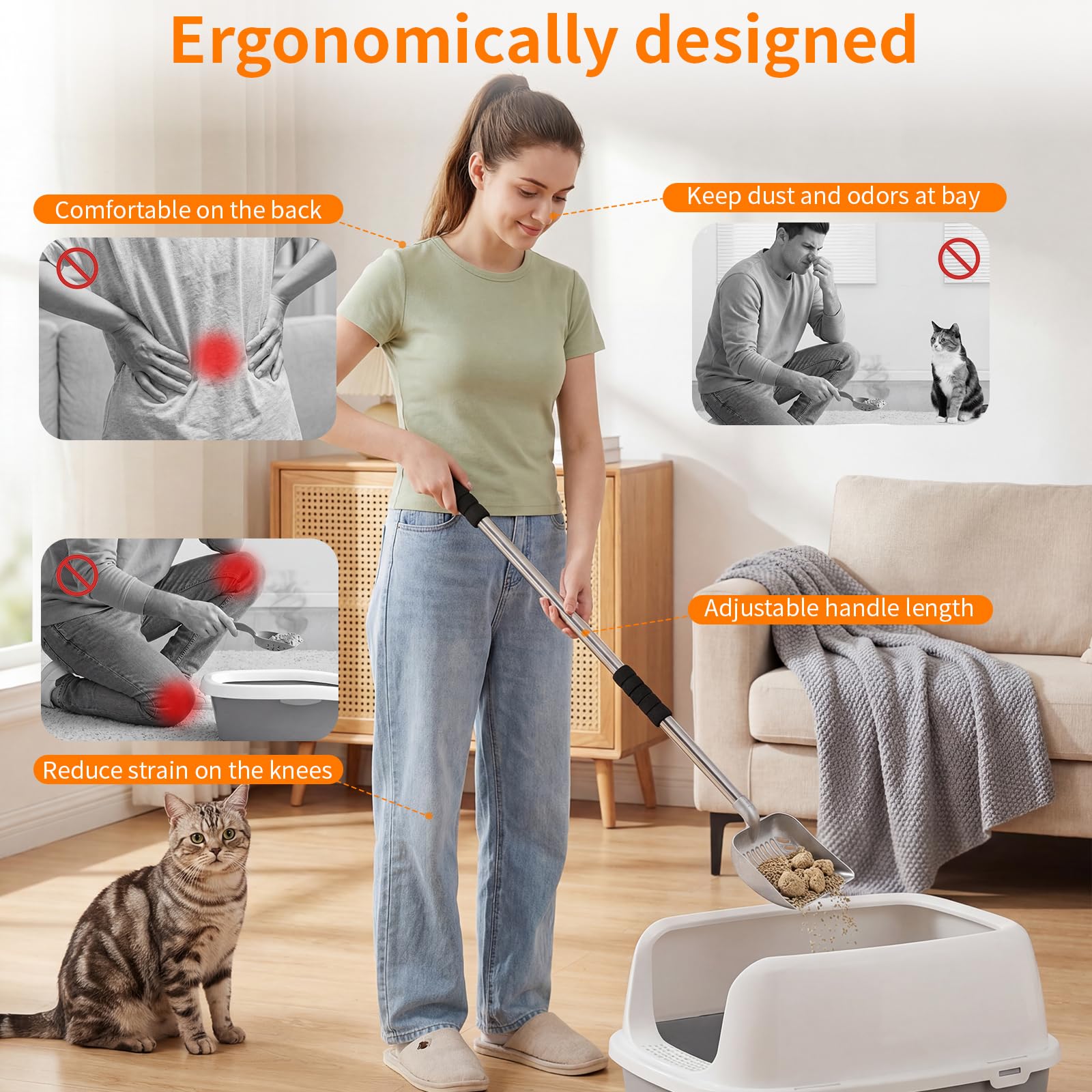 Yangbaga Metal Cat Litter Scoop:Detachable Long Handle Litter Litter
