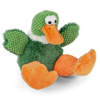 goDog Checkers Sitting Duck Squeaky Plush Dog Toy, Chew Guard Plush