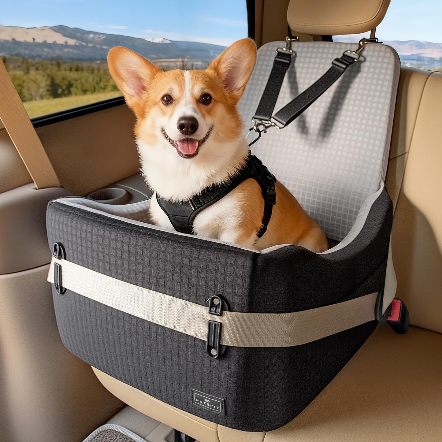 PETSFIT Dog Car Seat for Small/Medium Dogs Up to Patented Safety Seat
