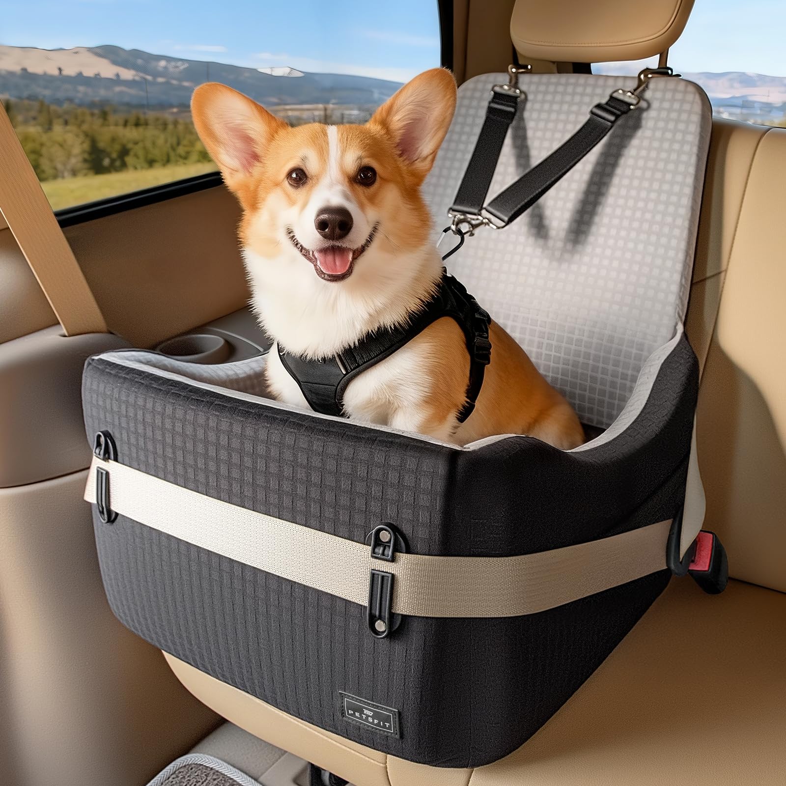 PETSFIT Dog Car Seat for Small/Medium Dogs Up to Patented Safety Seat