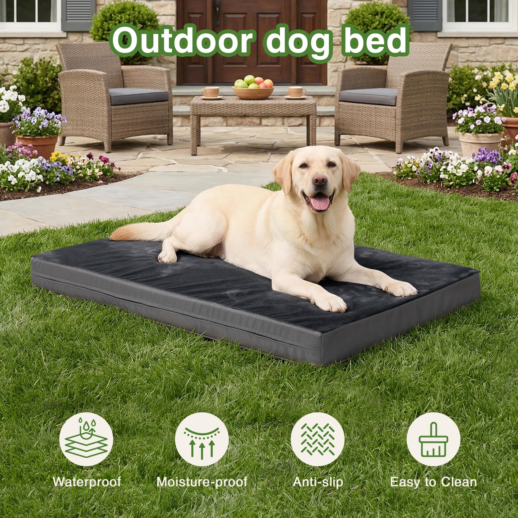Outdoor Dog Beds Waterproof Washable, XXL Crate Pad Extra Large Bed
