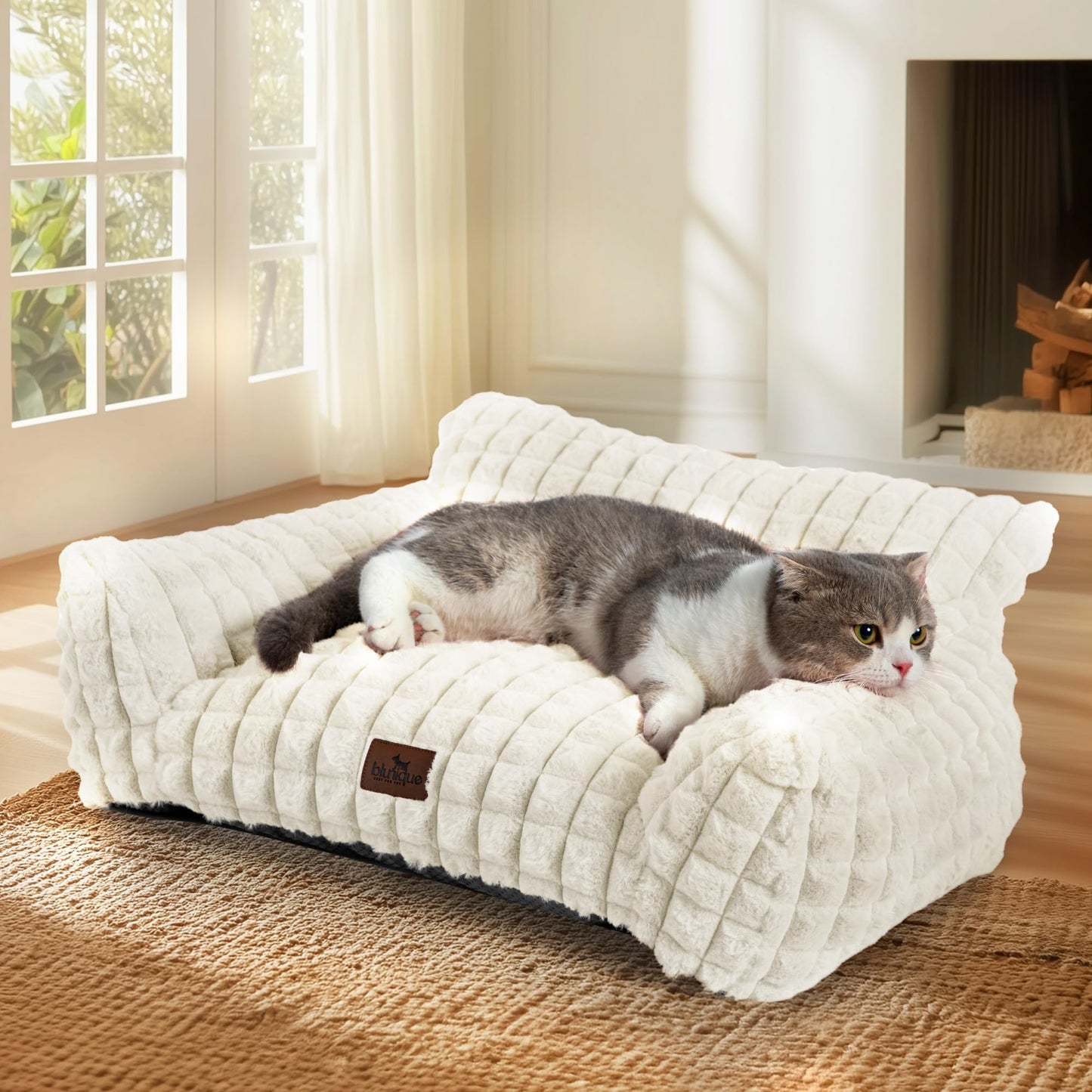 blunique Cat Beds for Indoor Cats Cute Cat Couch Bed Fluffy Pet Sofa