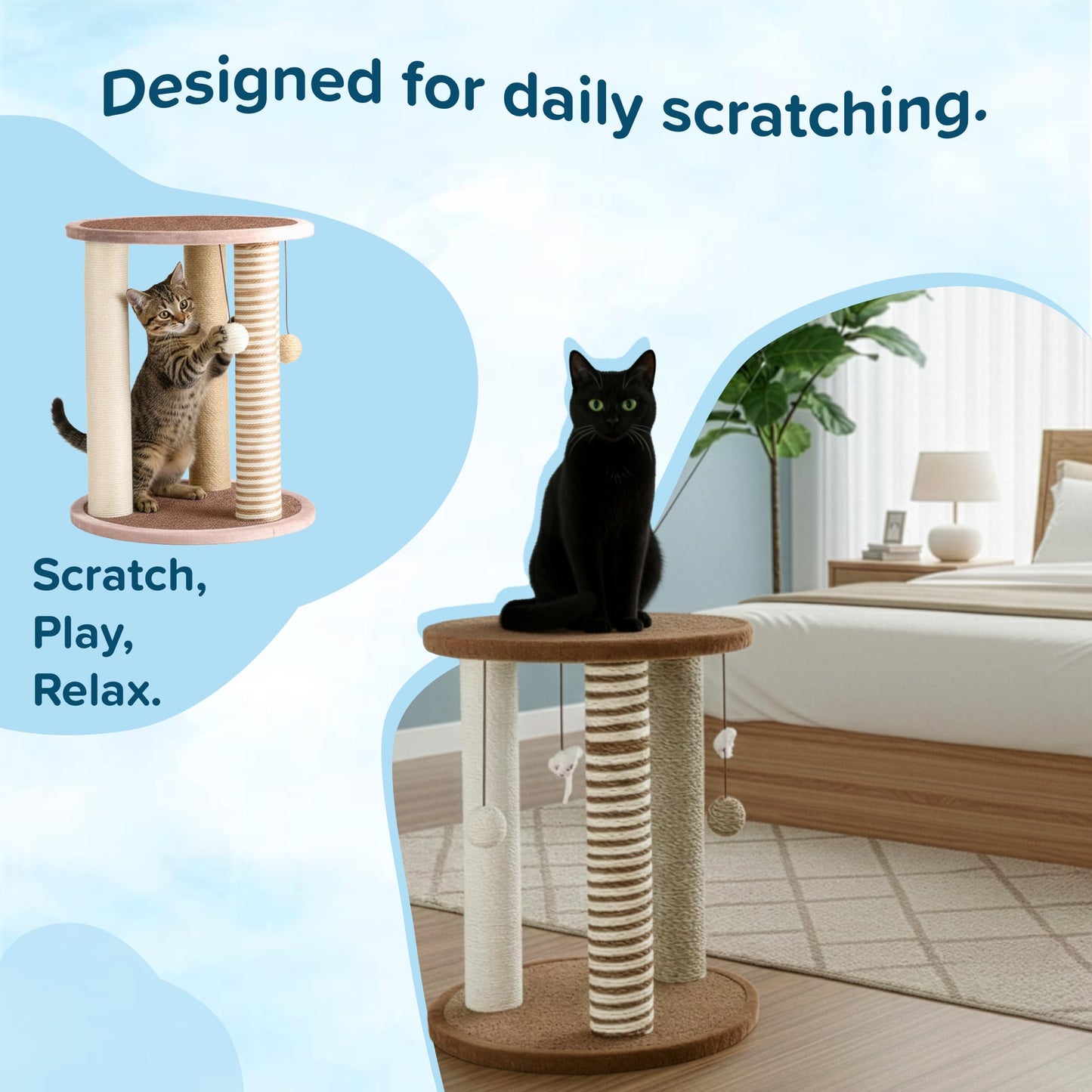 Cat Scratching Post 3 Scratcher Posts with Carpeted Base Play Posts