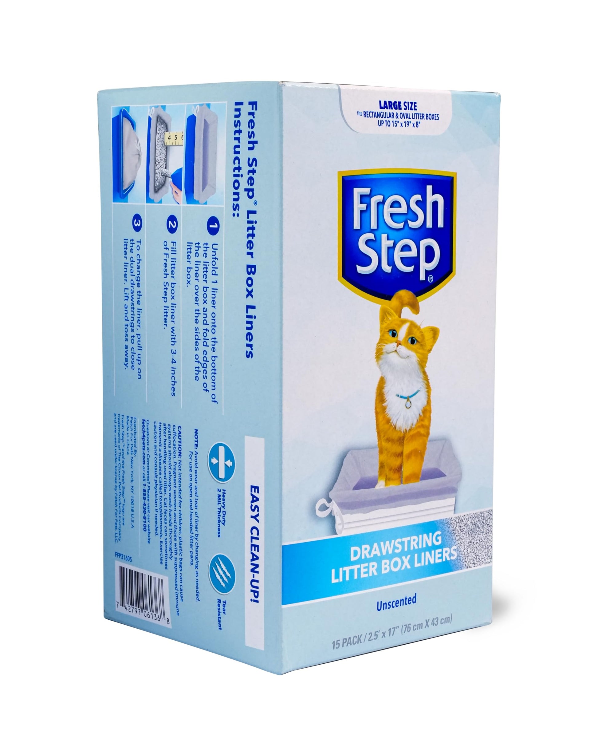 Fresh Step Drawstring Cat Litter Box Liners, Unscented Heavy Duty Box