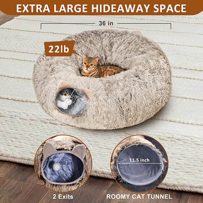 Cat Tunnel with Cat Bed for Indoor Cats, Soft Plush Peekaboo Cat Cave