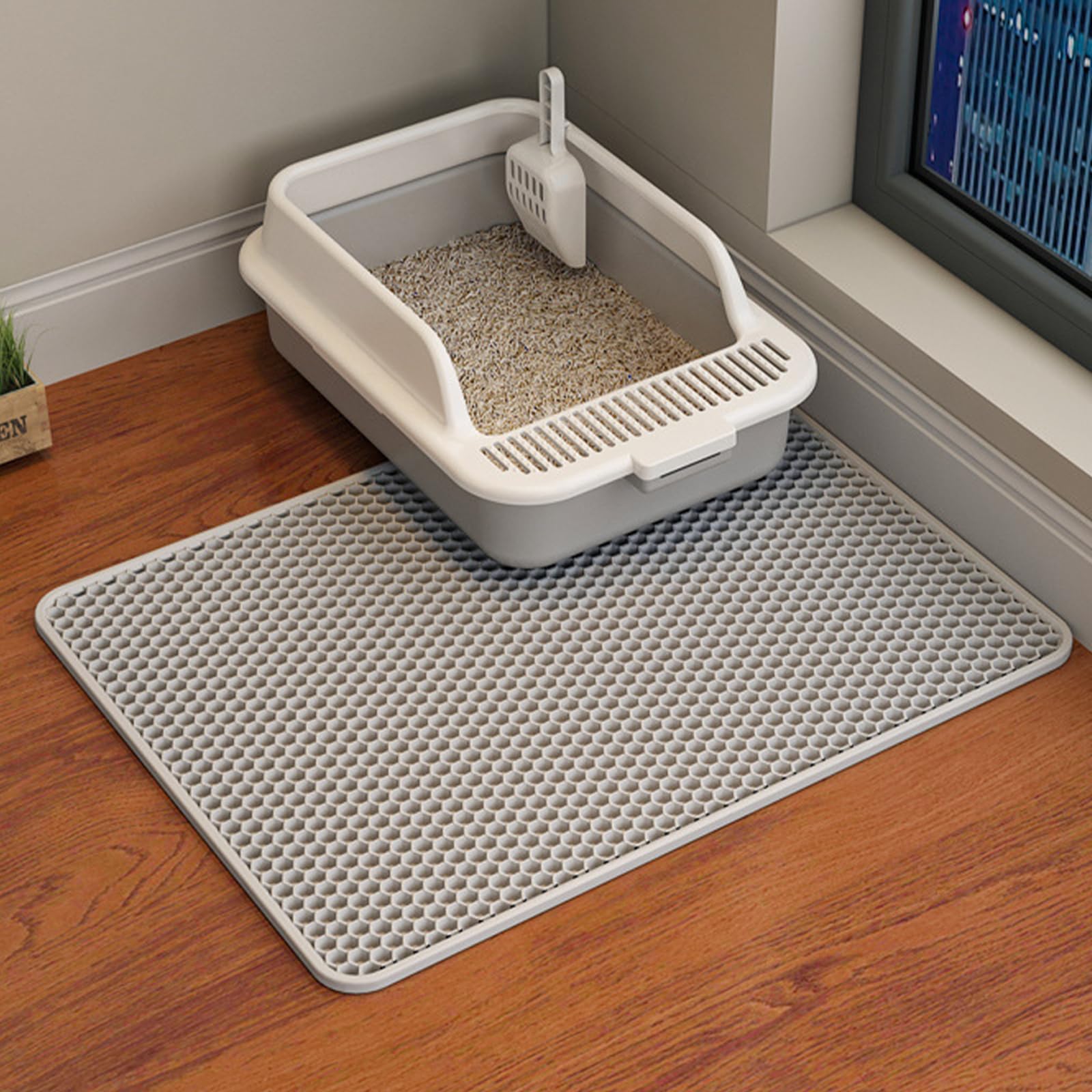 HCY&WLD 2-Pack Cat Litter Mat, Double Layer Honeycomb Waterproof Mat