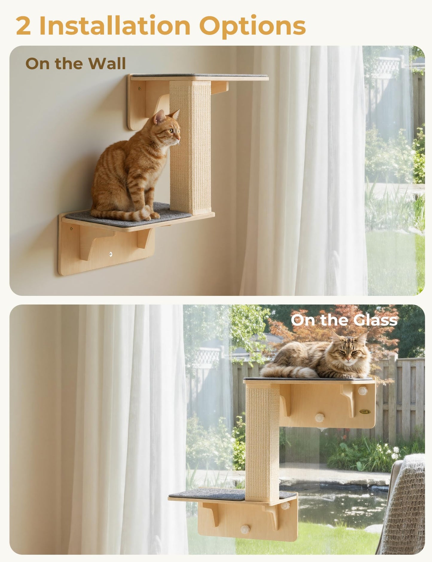 Pecute Double Cat Shelves with Scratching Post for Wall and Window Bed