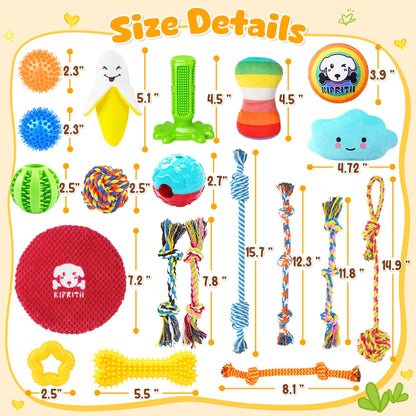 KIPRITII 25 Pack Dog Toys Set Ideal for Teething, Entertainment Rope