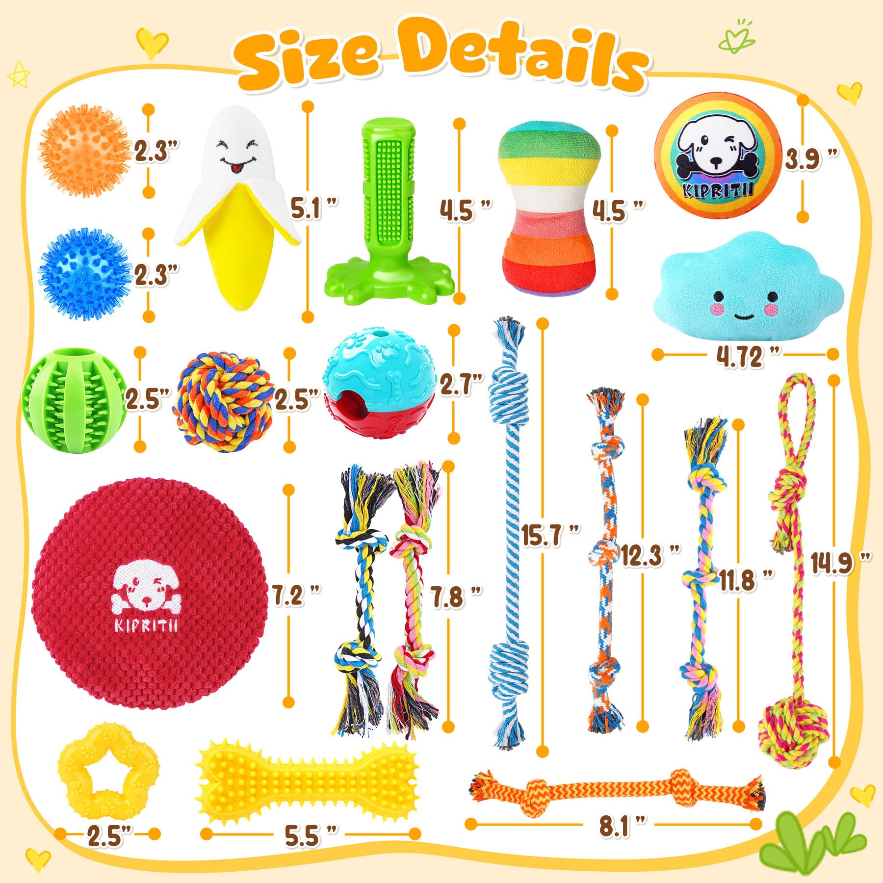 KIPRITII 25 Pack Various Dog Toys Set Ideal for Teething Rope
