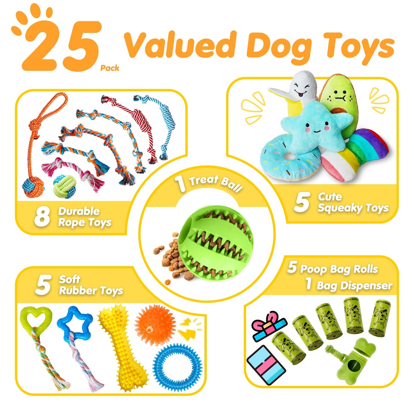 Zeaxuie 25 Pack Luxury Dog Chew Toys for Puppy, Dog Toys with Chew
