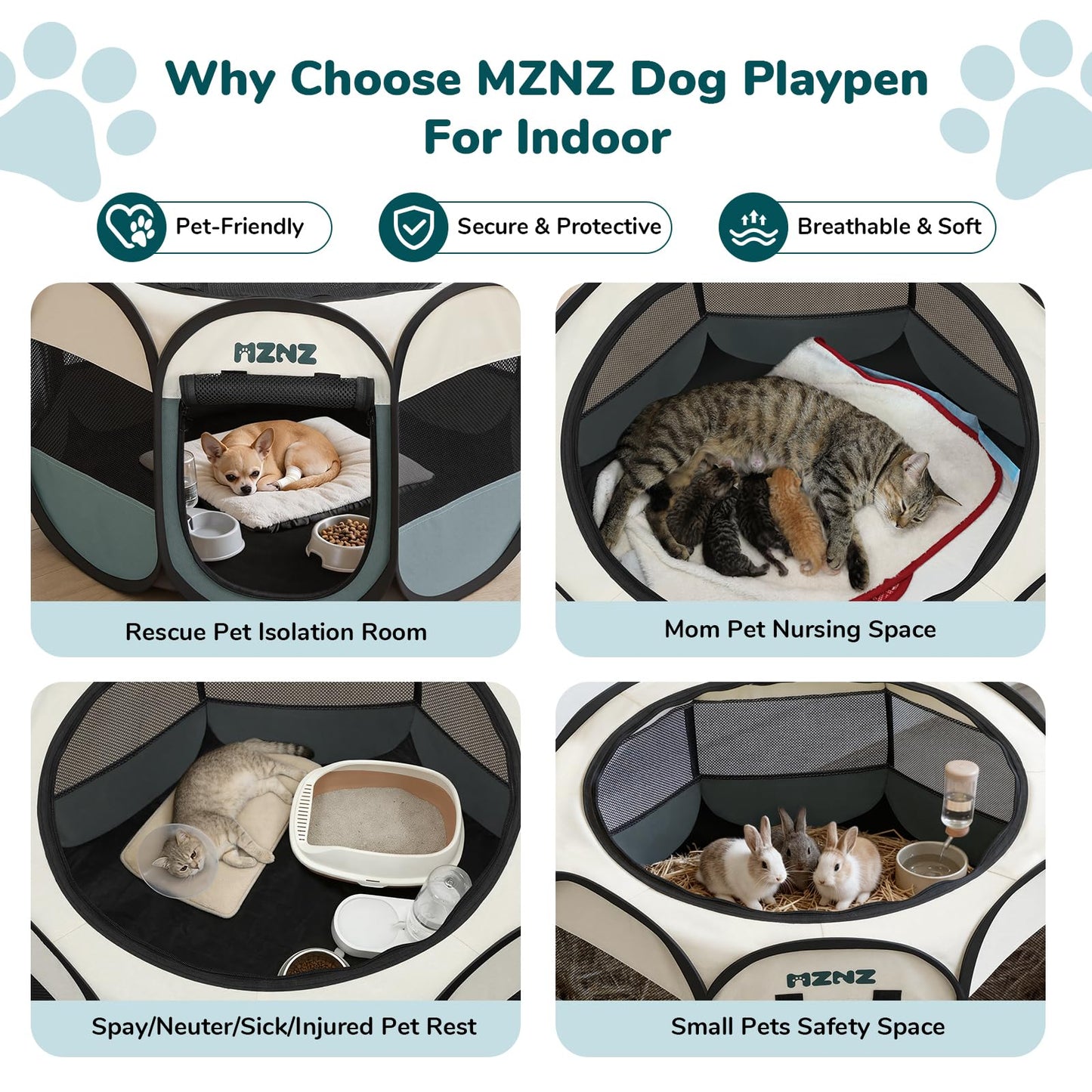 MZNZ Dog Cat Playpen, Portable Small Animal Playpen Crate Enclosure