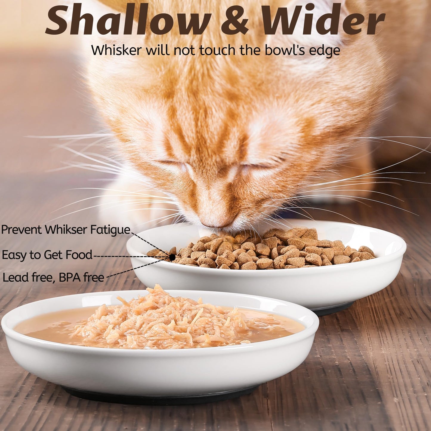 WROSWT No Spill Cat Bowls,Cat Food Bowl,Anti Whisker Fatigue Set