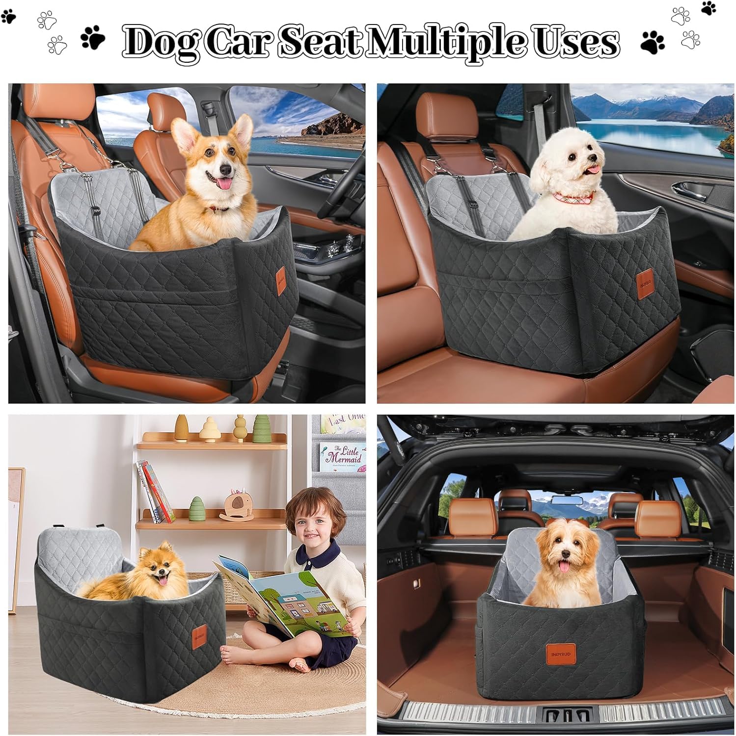 INDYBUD Dog Car Seat for Small Medium Dogs,Detachable Washable Seat