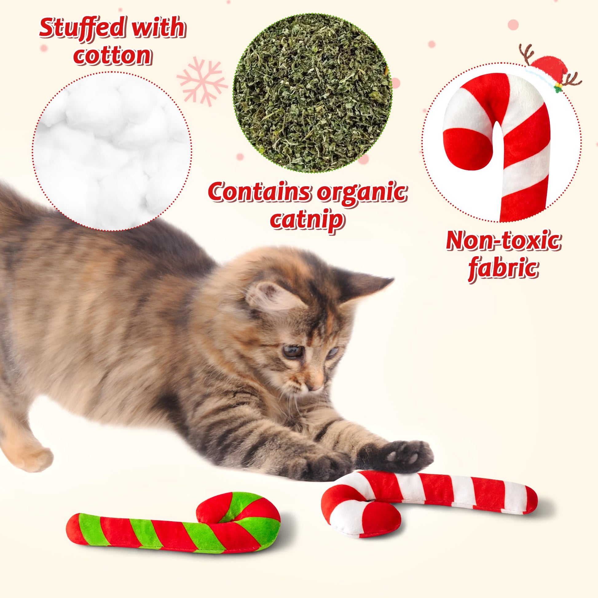 MALLMALL6 2Pcs Christmas Candy Cane Catnip Toys Gift for Cat, Catnip