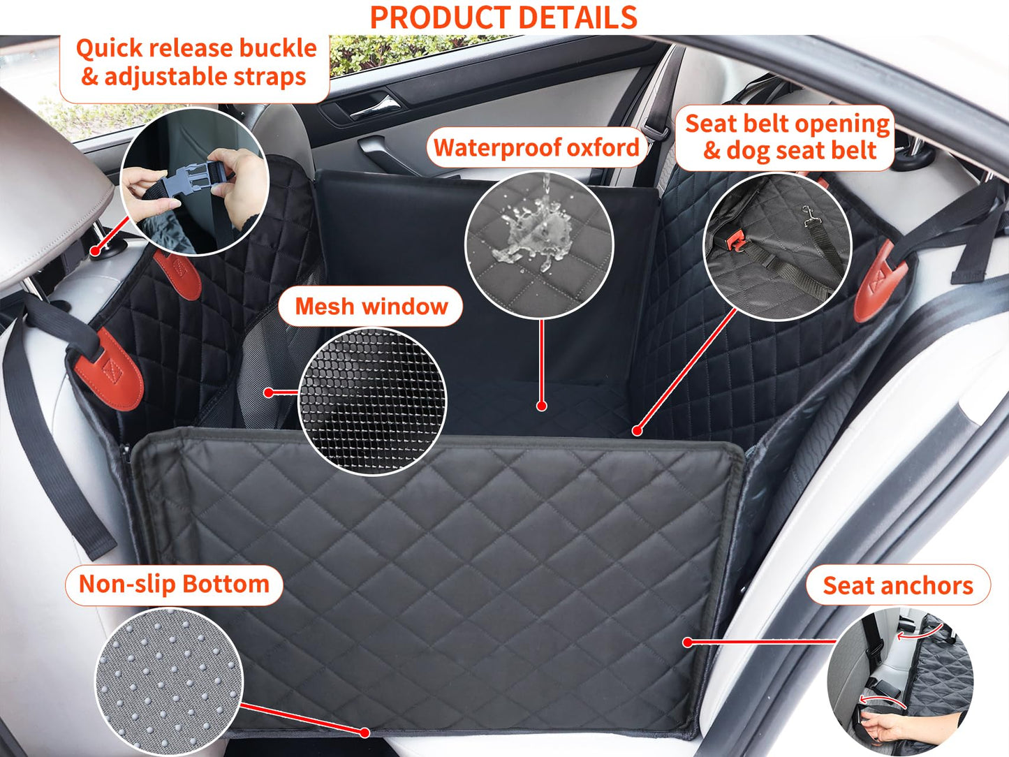 Paw Jamboree Large Dog Car Seat Cover for Back Seat Half Dog Hammock