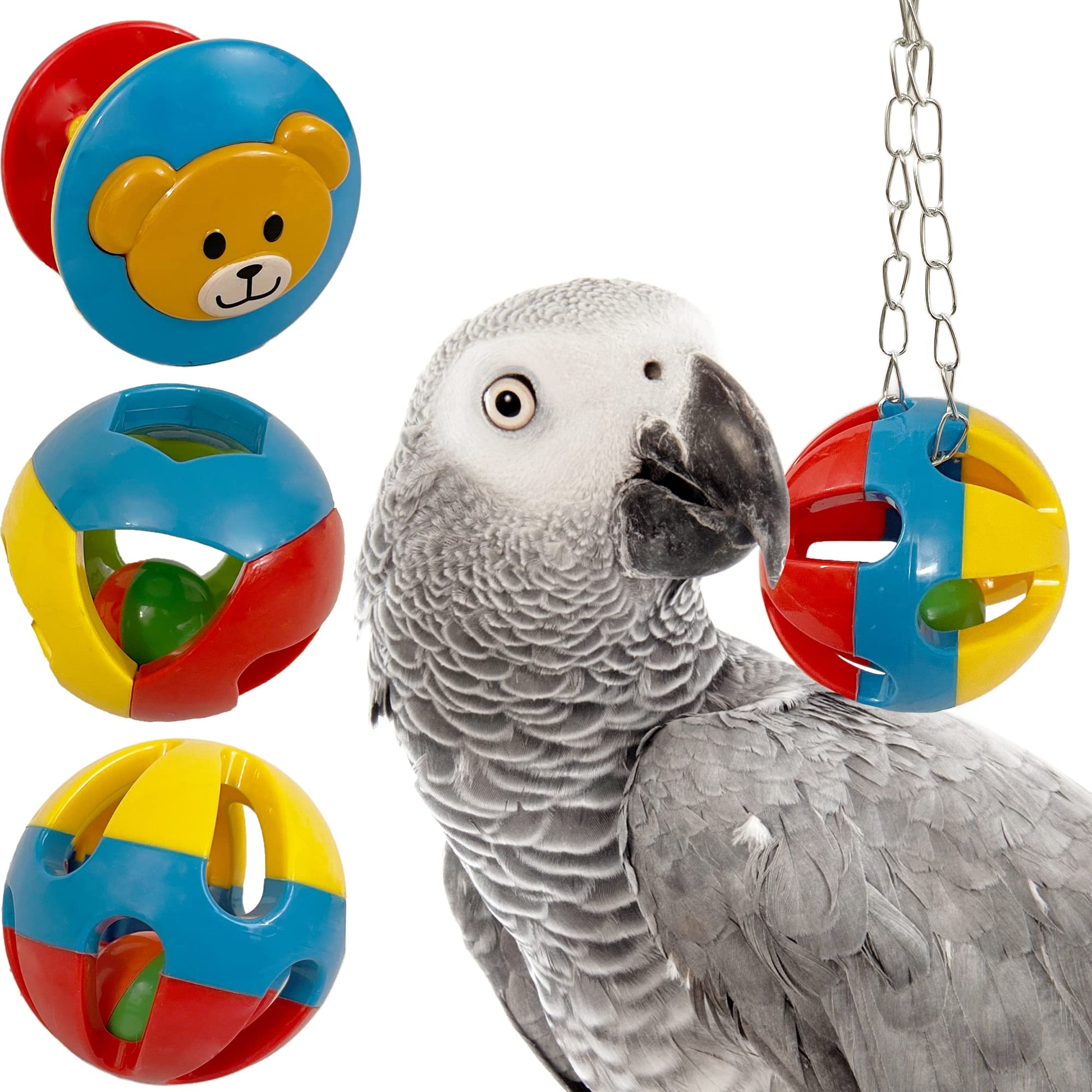 SIMENA Parrot Ball Toy with Bell, Cage Hanging Accessories Ball