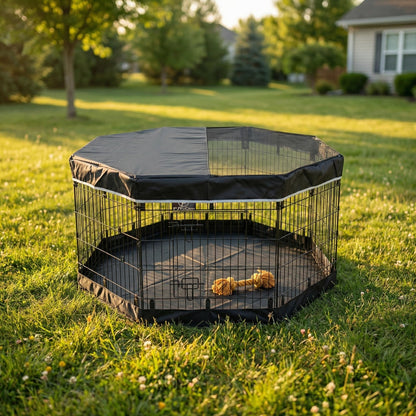 PJYuCien Dog Playpen with Top Cover and Bottom Pad Metal Cover