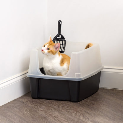 IRIS USA Cat Litter Box Large Open Top with High Sided Walls Tall Box