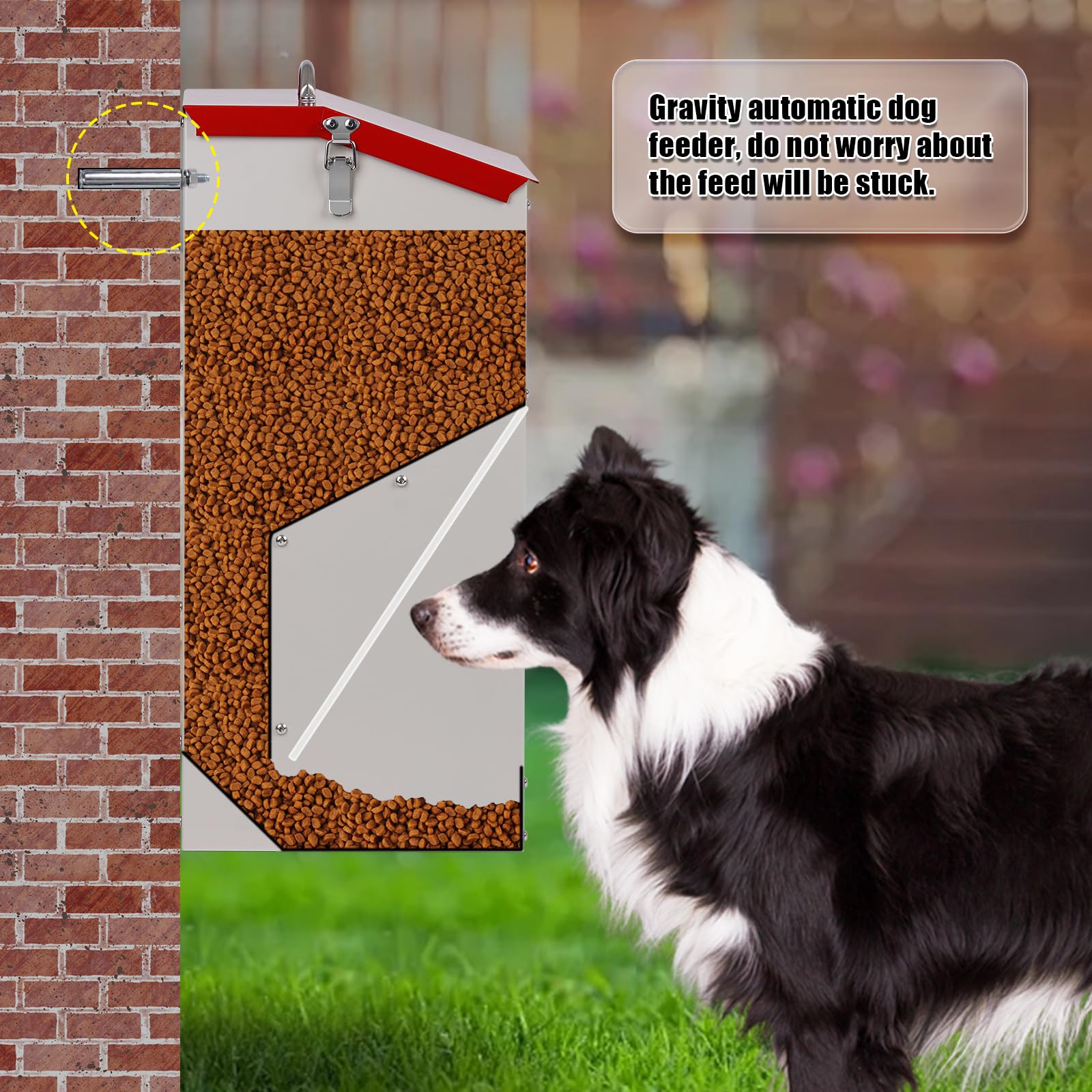 KHEARPSL Galvanized Automatic Dog Feeder Large Breed Dog Dispenser