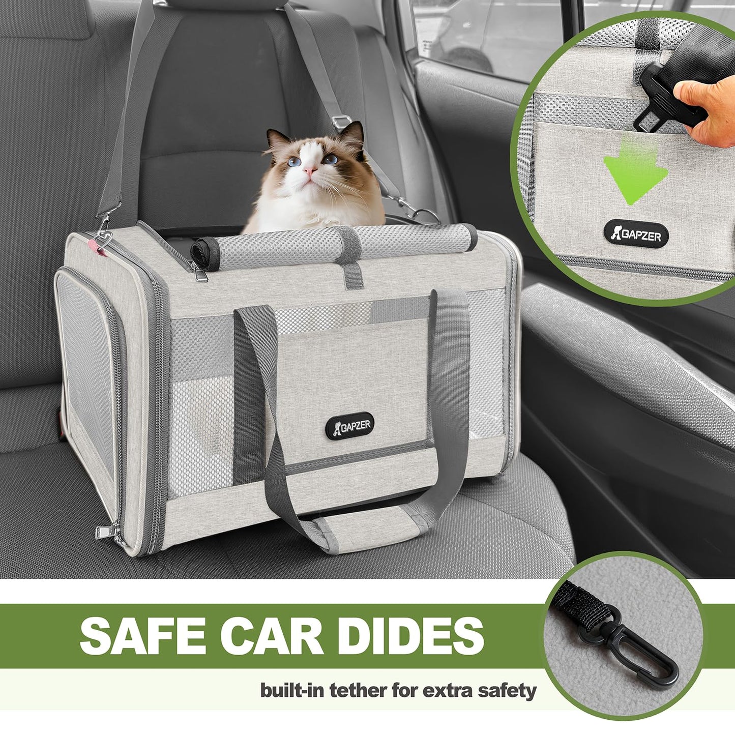 GAPZER Cat Carrier American Airline Approved 18x11x11, Top Opening Bag