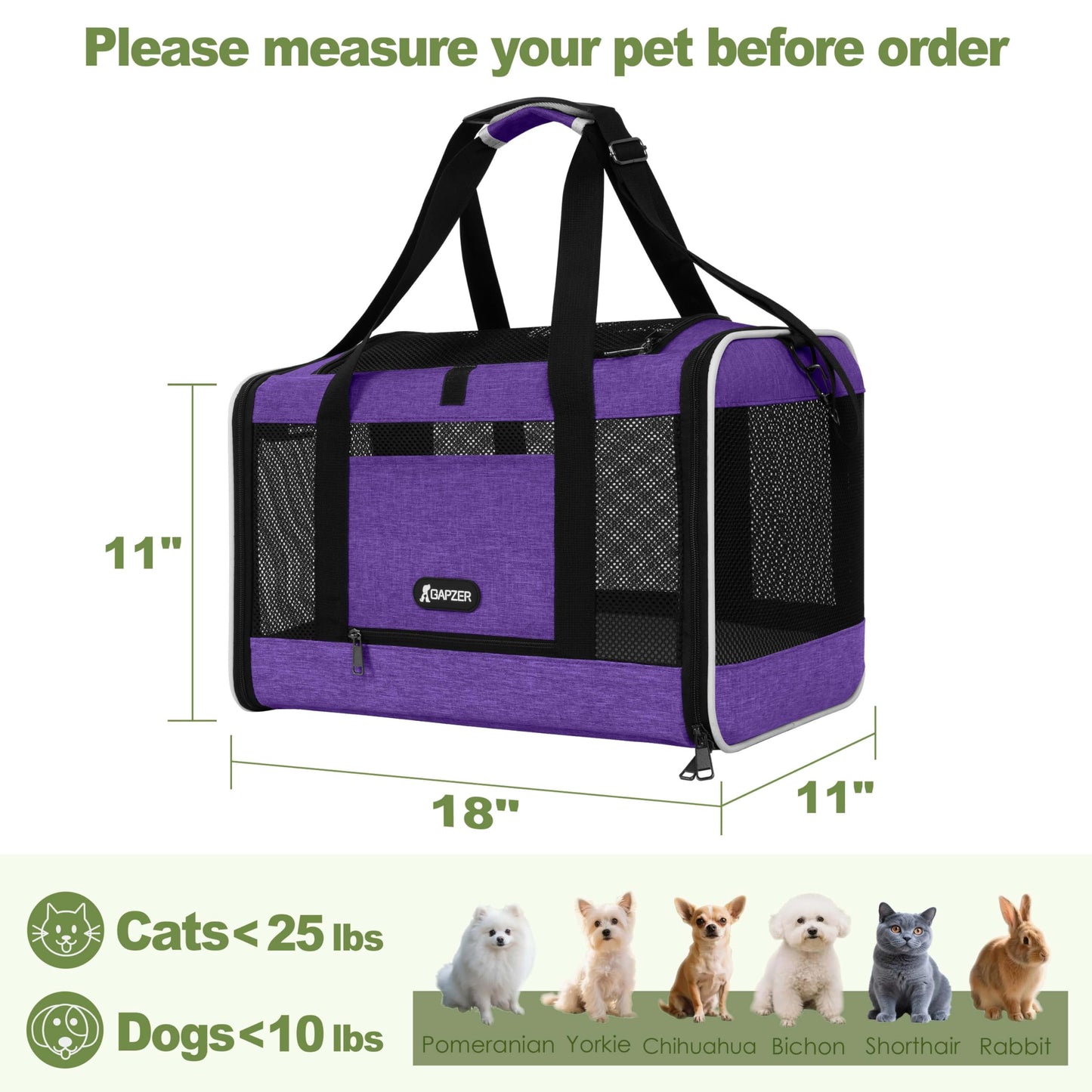 GAPZER Per Carrier for Cat FAA Complaint, Kitten Taxi Top Load Bag
