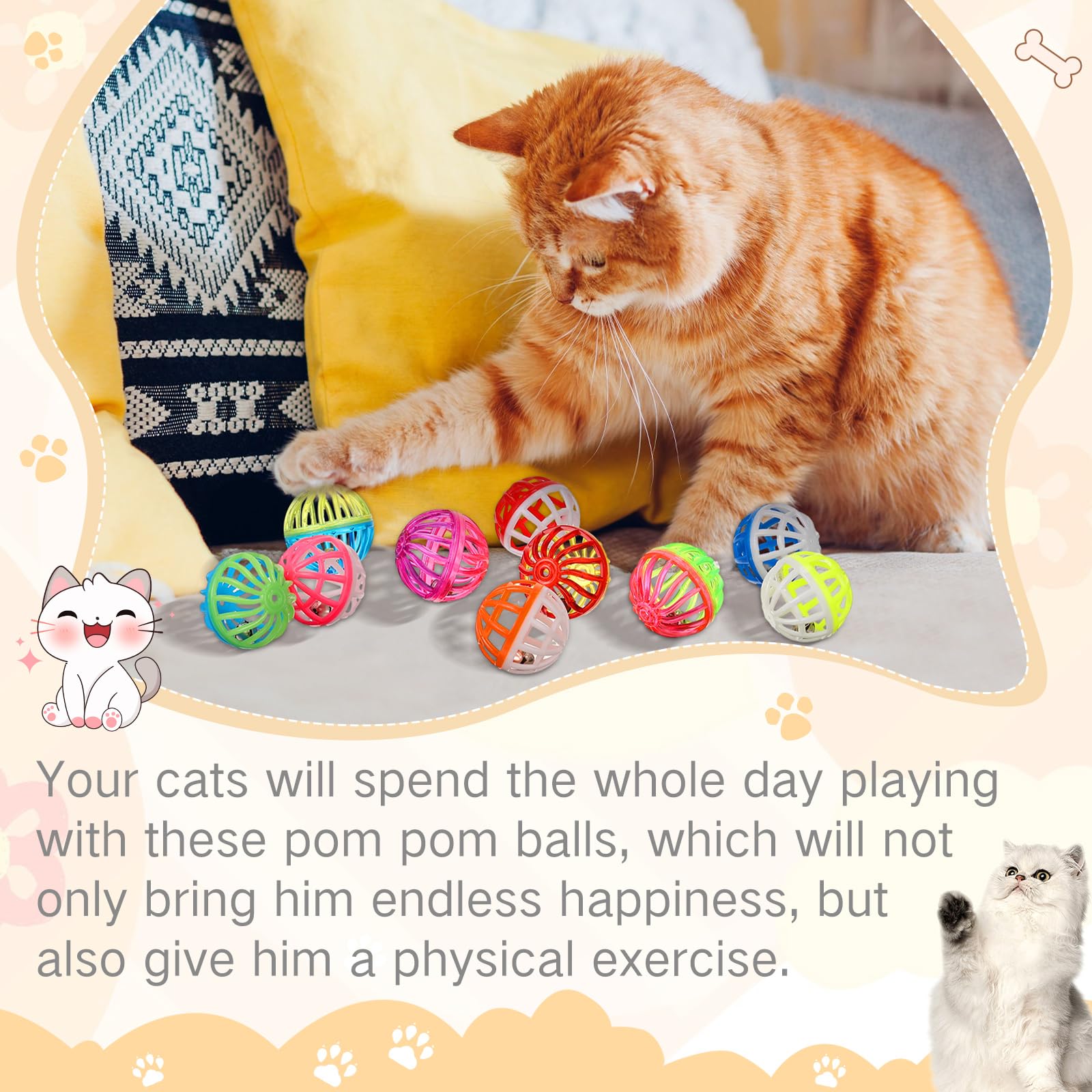 Silkfly 100 Pcs Value Cat Toy Balls with Bells, Plastic Lattice Balls