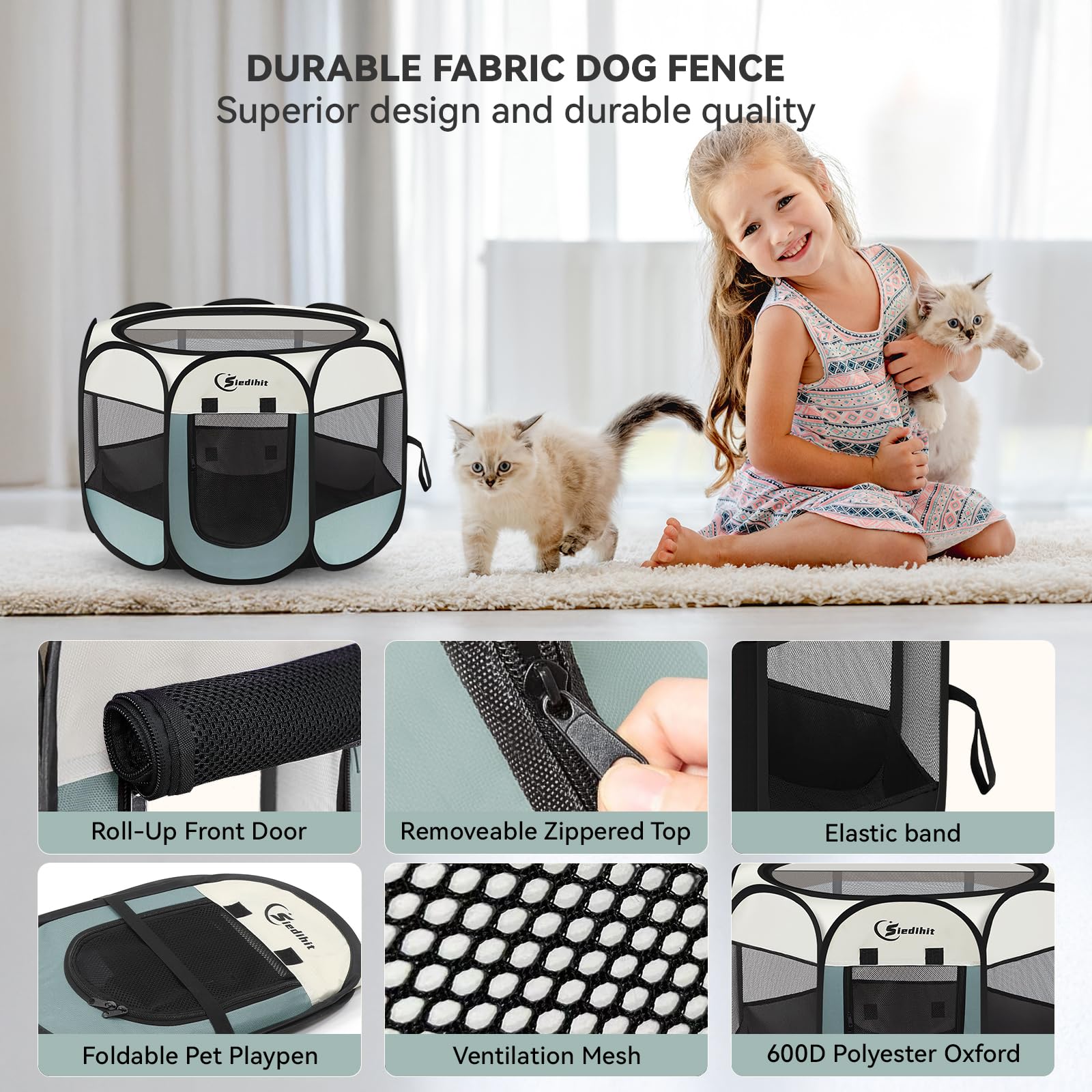 Siedihit Dog Cat Playpen, Puppy Pet Playpen Indoor for Small Dog Crate