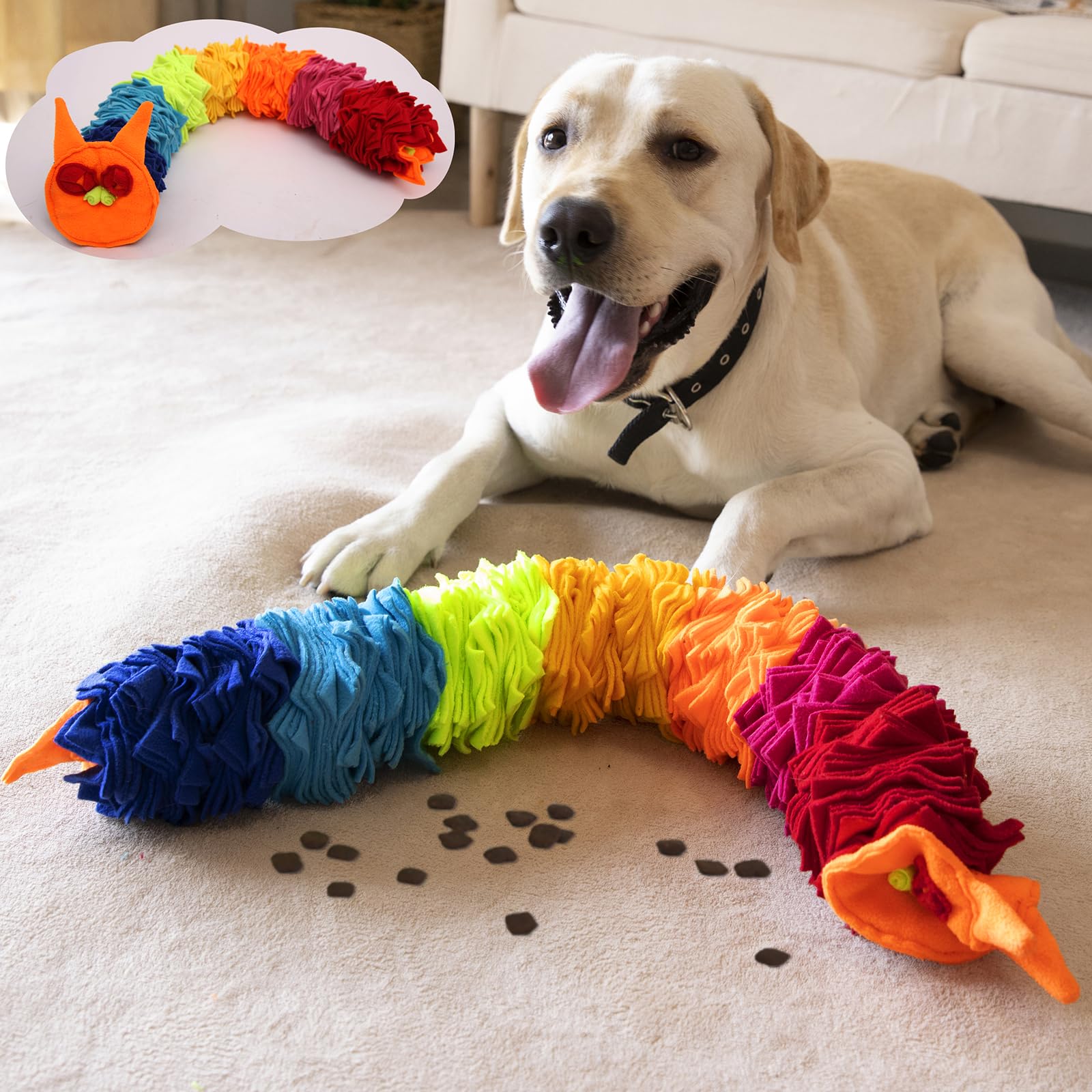 Ablechien Snuffle Ball Rainbow Snuffle Snake Puzzle Toy for Dogs Ball