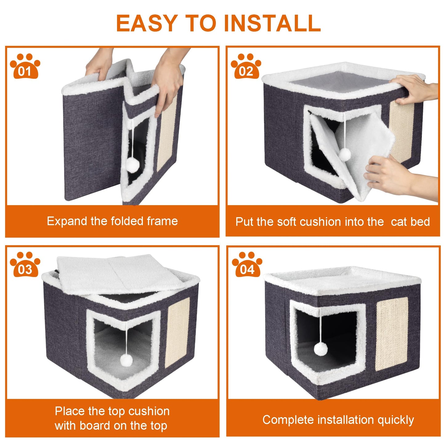 Loyareal Cat Houses for Indoor Cats Large Cat Bed Cave with Bed