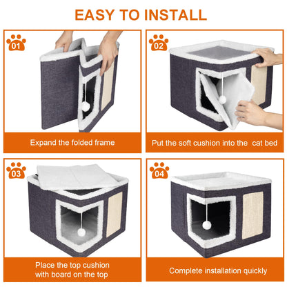 Loyareal Cat Houses for Indoor Cats Large Cat Bed Cave with Bed