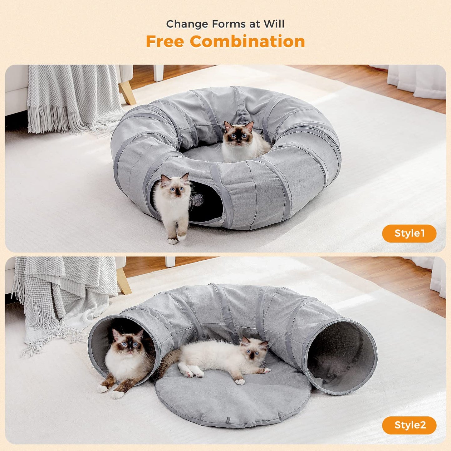 PAWZ Road Cat Tunnel Bed Large Cat Donut Tunnel for Indoor Bed