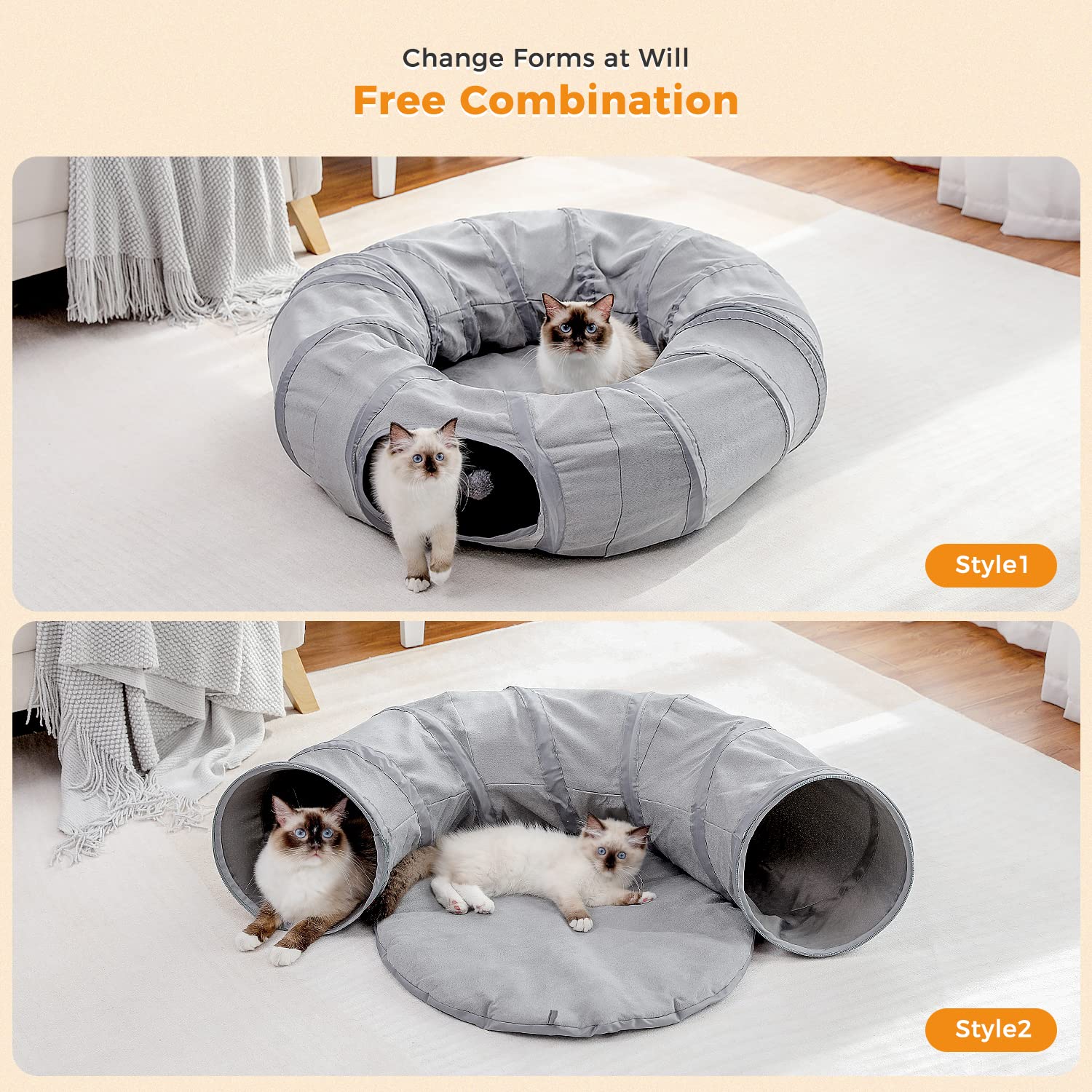 PAWZ Road Cat Tunnel Bed Large Cat Donut Tunnel for Indoor Bed