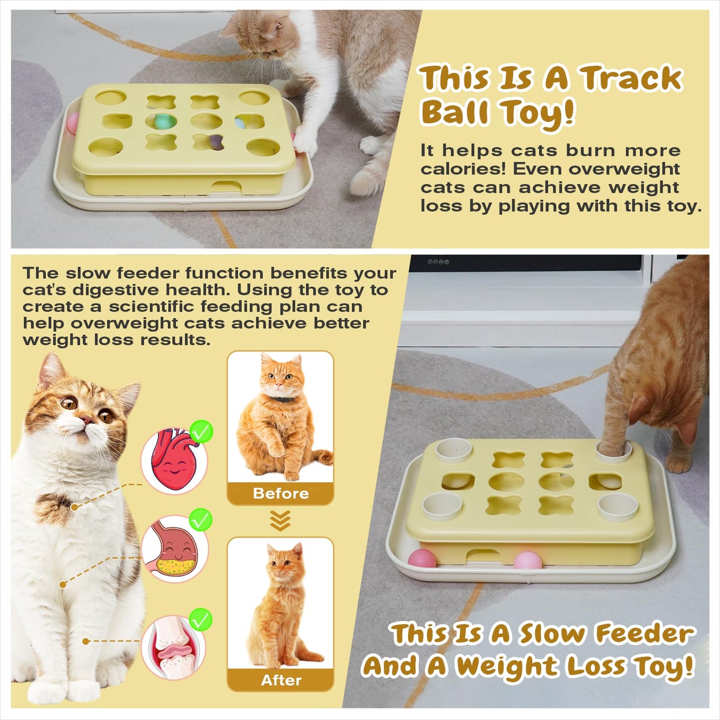 KADTC Cat Enrichment Toys, 3 Ways to Play, Large Size, Track Balls