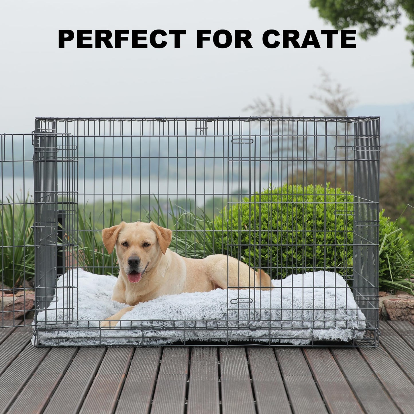 Bedfolks Plush Dog Crate Bed, Waterproof Washable Faux Fur Pad Bed