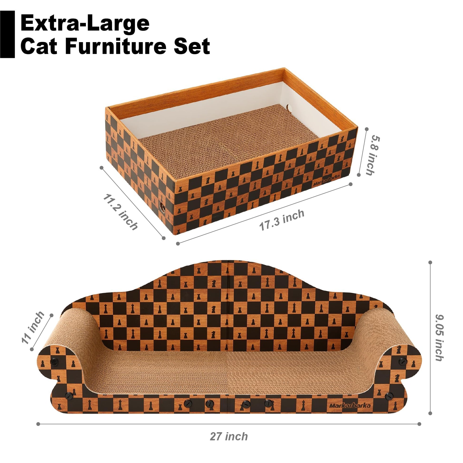 Markarbarka Cat Couch Scratcher, Large Cardboard Box with Couch