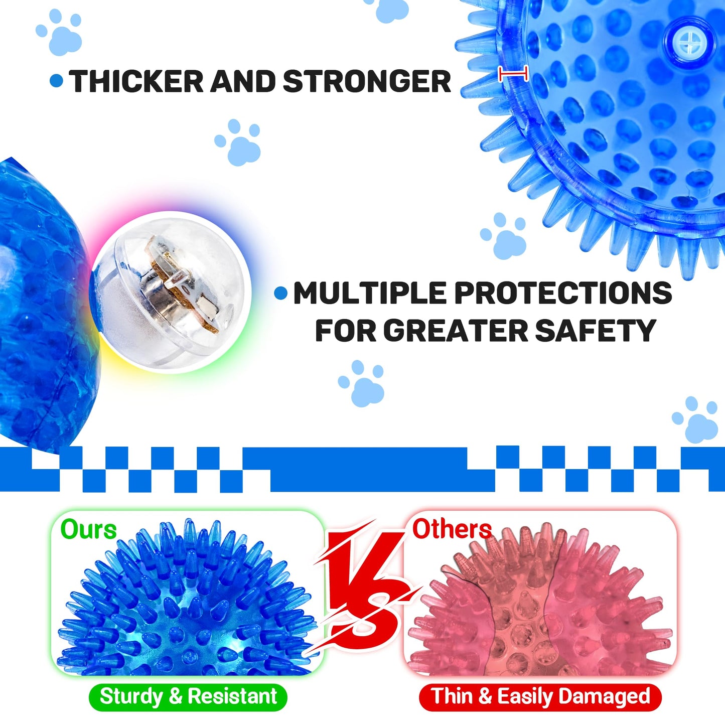 Ousiya 6 Pack 3.5" Up Squeaky Dog Toy Balls, Spiky Dog Balls