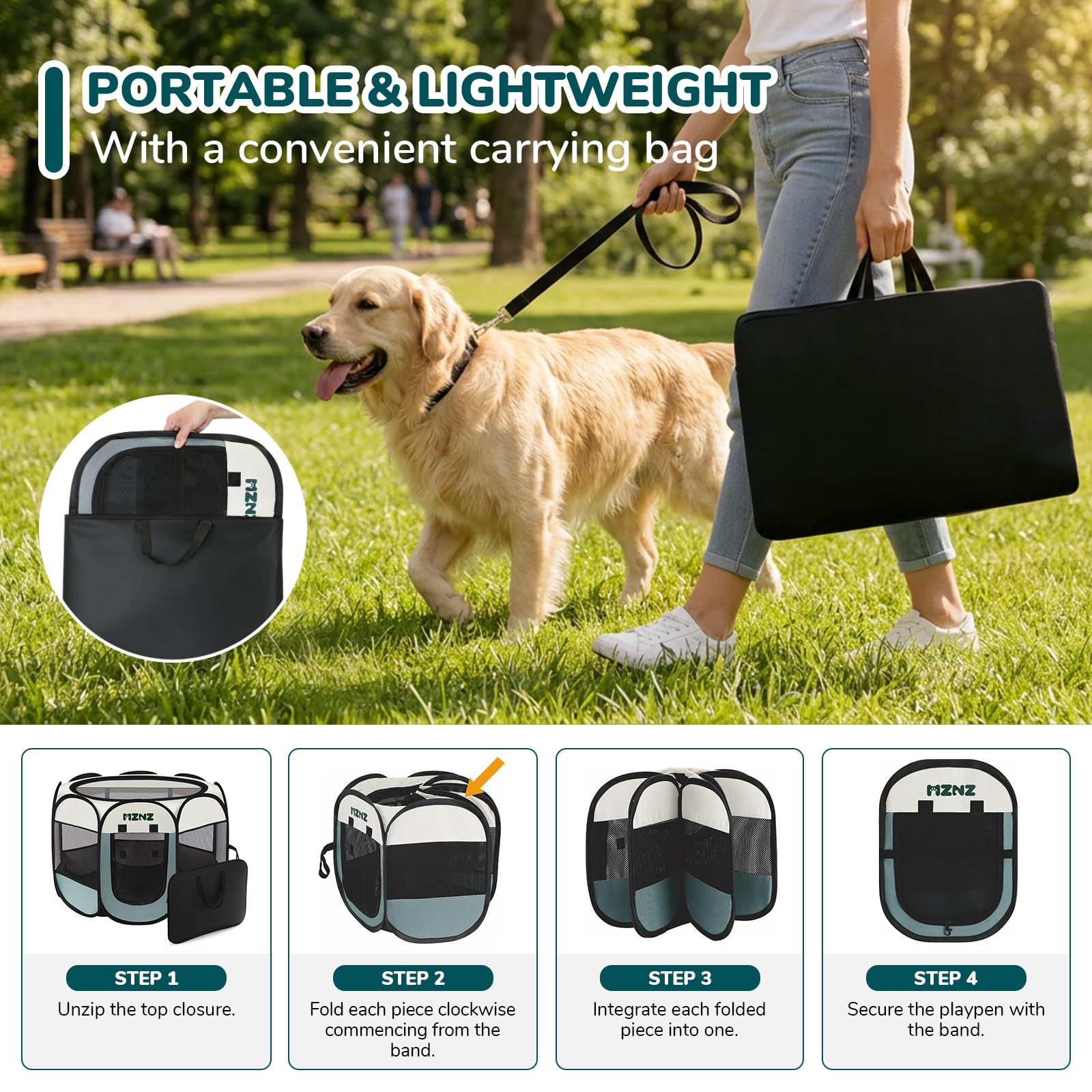 MZNZ Dog Cat Playpen, Portable Small Animal Playpen Crate Enclosure