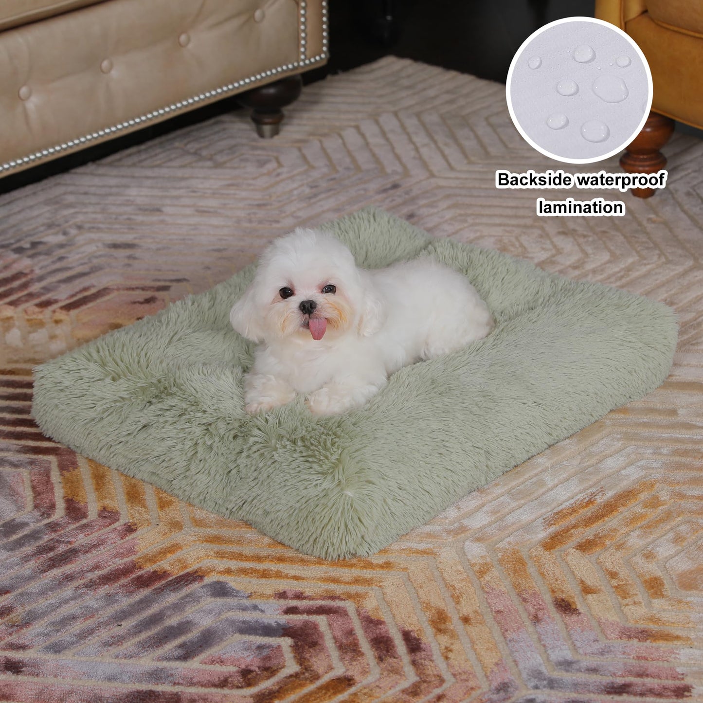 Bedfolks Plush Waterproof Dog Crate Pad, Removable Cover,Faux Crate