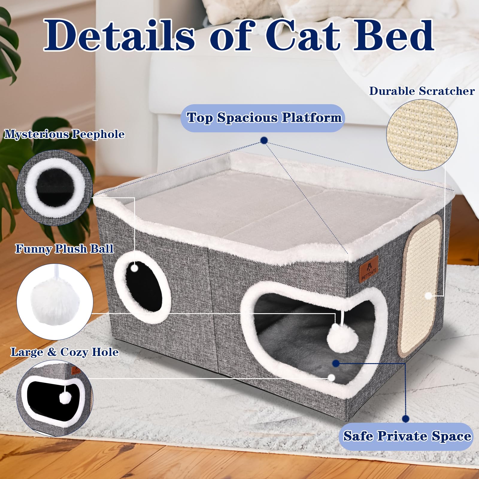 Extra Large Cat Beds for Indoor Cats, Covered Cat Cave Beds Furniture