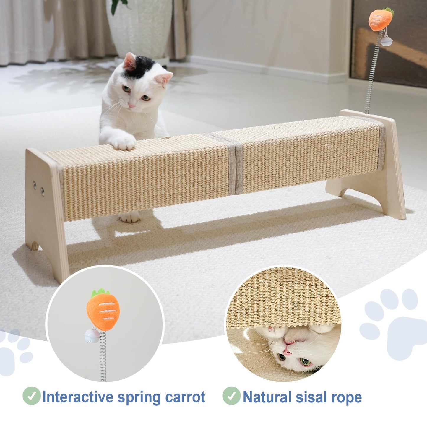 Aberatail Cat Scratching Post, 30" Horizontal Sisal Scratch Post Toy