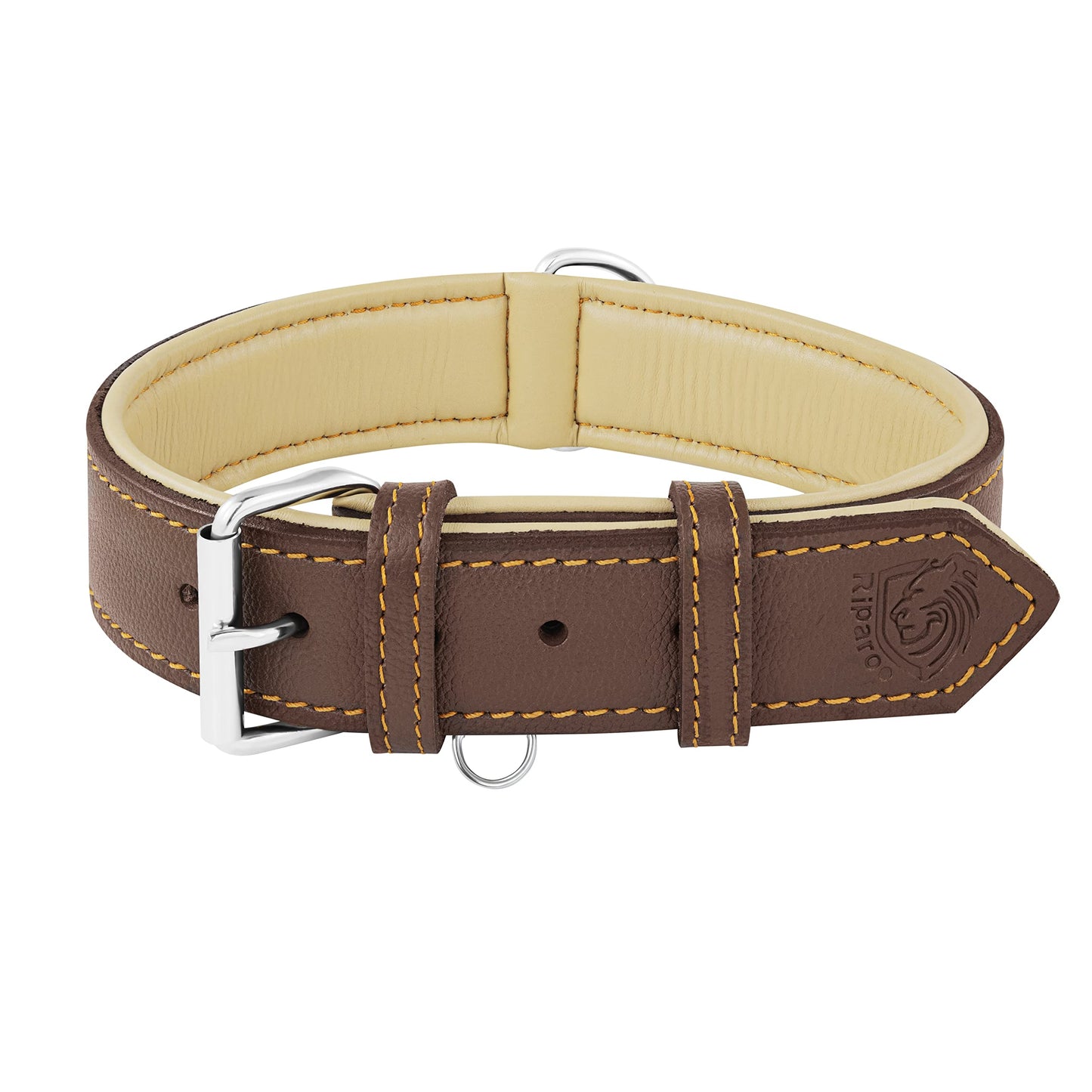 Riparo Adjustable Leather Dog Collar Heavy Duty Wide Dog Collar