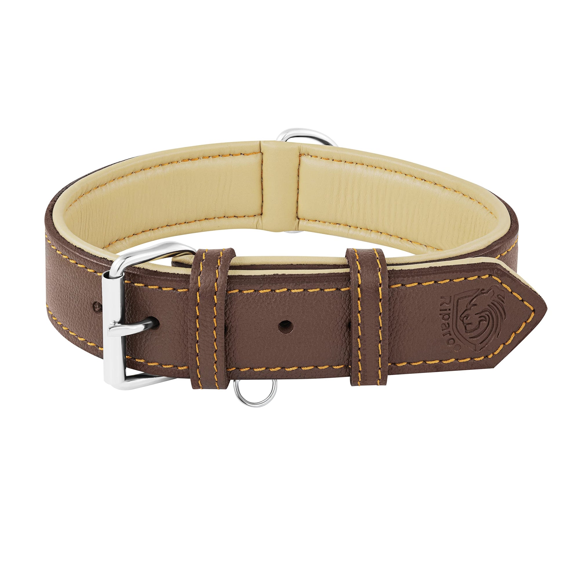 Riparo Adjustable Leather Dog Collar Heavy Duty Wide Dog Collar