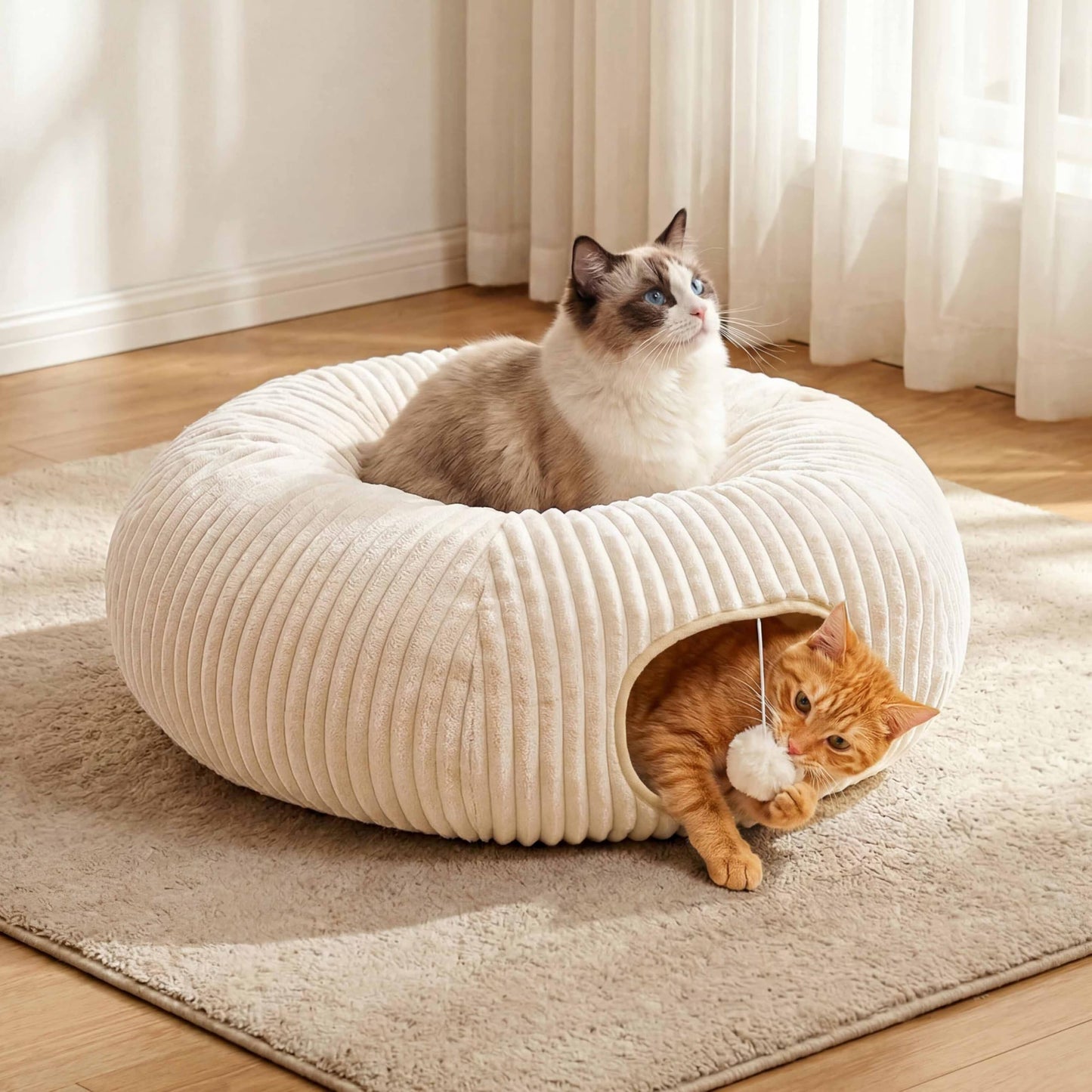 MOYMO Cat Tunnel Bed with 40 Pcs Interactive Cat Toys, Cat Tube Bed