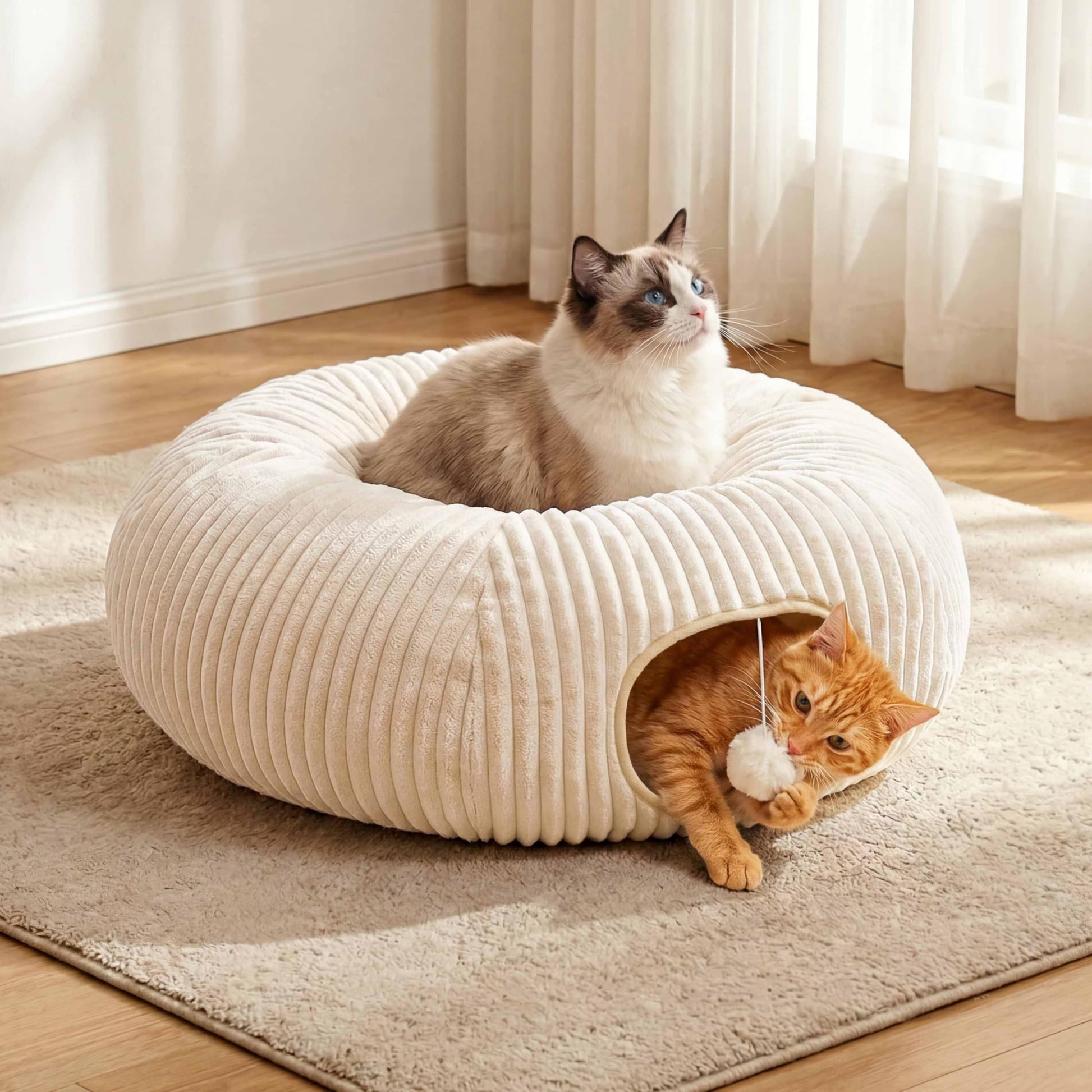 MOYMO Cat Tunnel Bed with 40 Pcs Interactive Cat Toys, Cat Tube Bed
