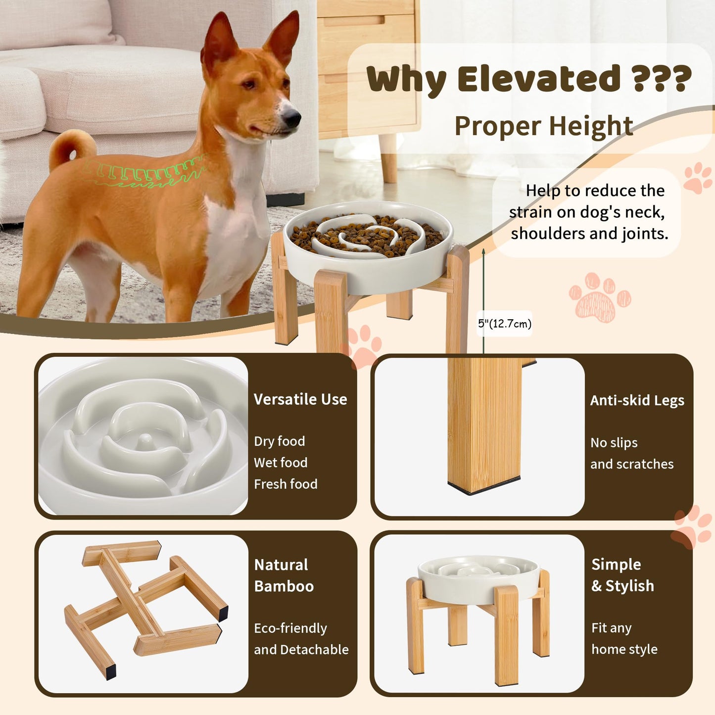 Elevated Slow Feeder Dog Bowl Large Breed, Ceramic Slow Eating Bowl