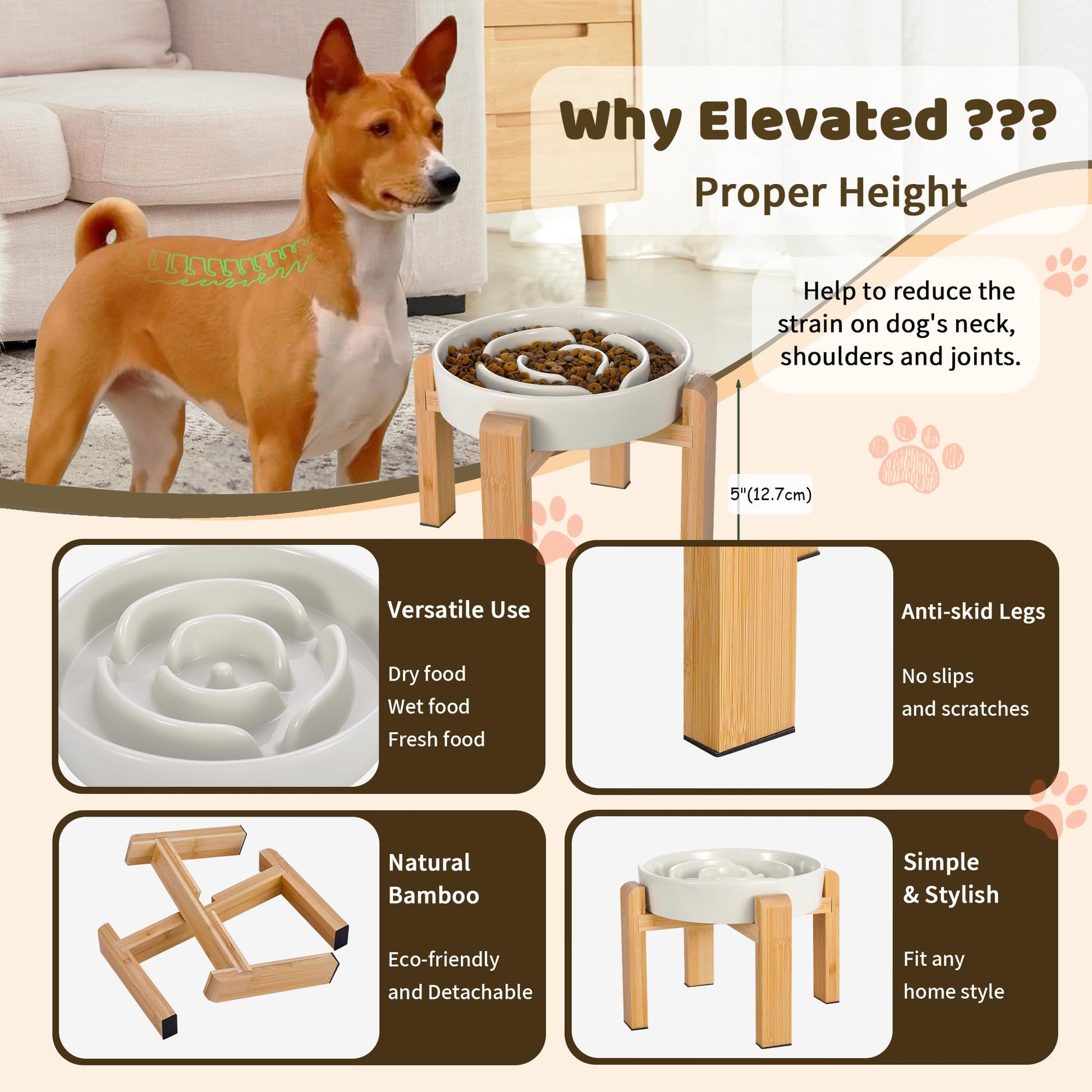 Elevated Slow Feeder Dog Bowl Large Breed, Ceramic Slow Eating Bowl