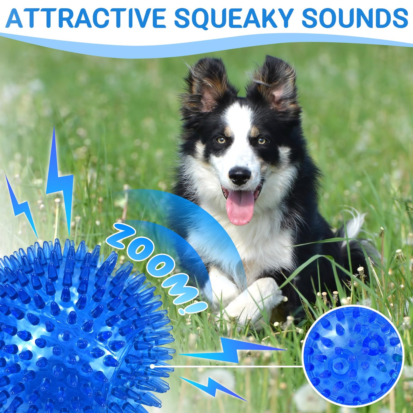 LECHONG 4-Pack Large Squeaky Dog Balls, 4.5" Rubber Spiky Dog Balls
