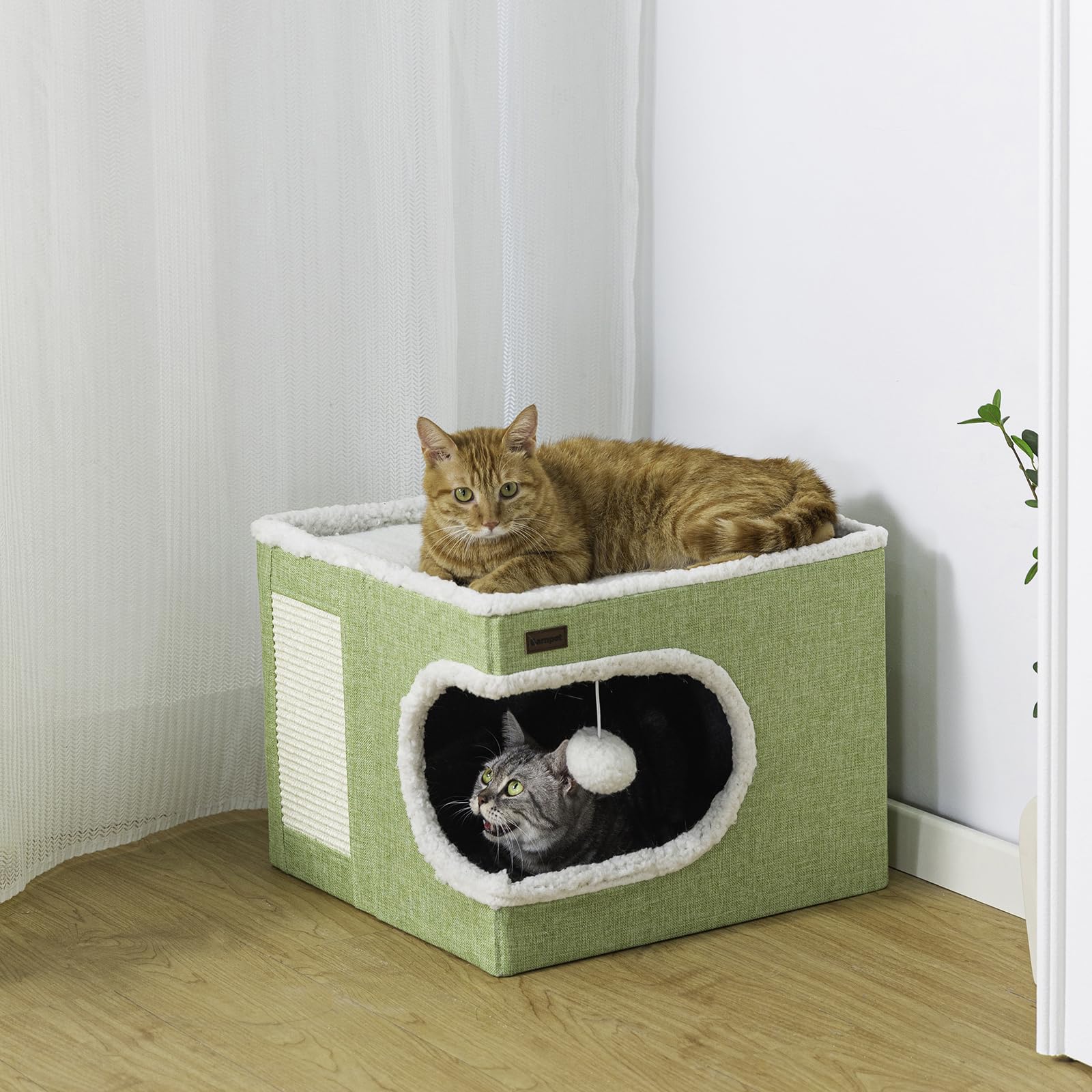 Garnpet Cat Bed for Indoor Cats Cube House, Covered Cat Cave Beds