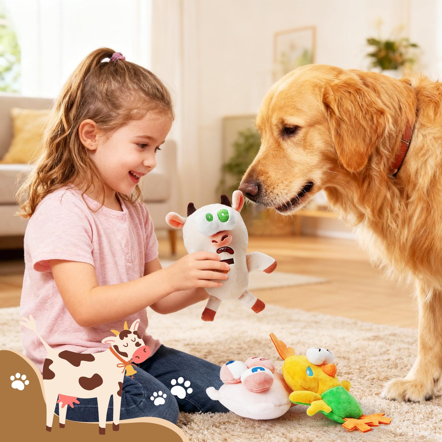Nocciola Squeaky Dog Toys, Durable Farm Critter Plush Stuffed Dog Toys